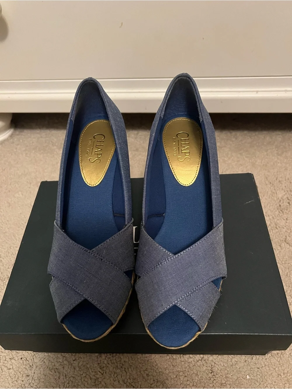 Chaps Blue Espadrille Peep-Toe Wedge Sandals